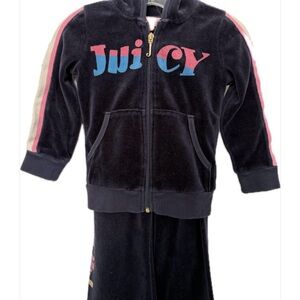 Juicy Couture Kids Navy Blue Velour Set with Pink and Blue Logos (2T)